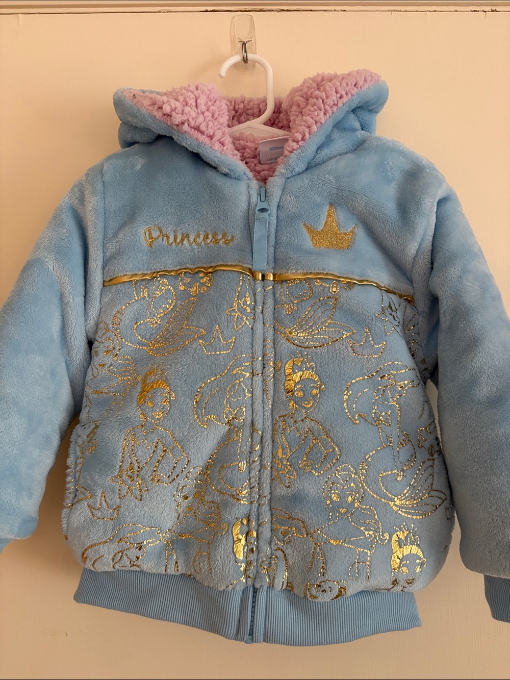 DISNEY PRINCESS Fleece Plush Zip Up Jacket Size 4T